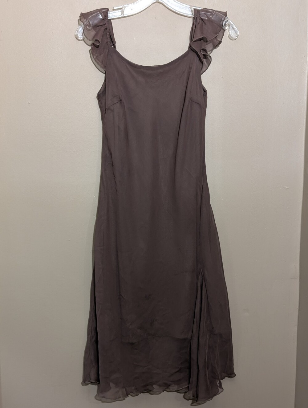 Fairycore Y2K Whimsigoth Romantic Cottagecore Lettuce Hem Brown Midi Dress Sz6